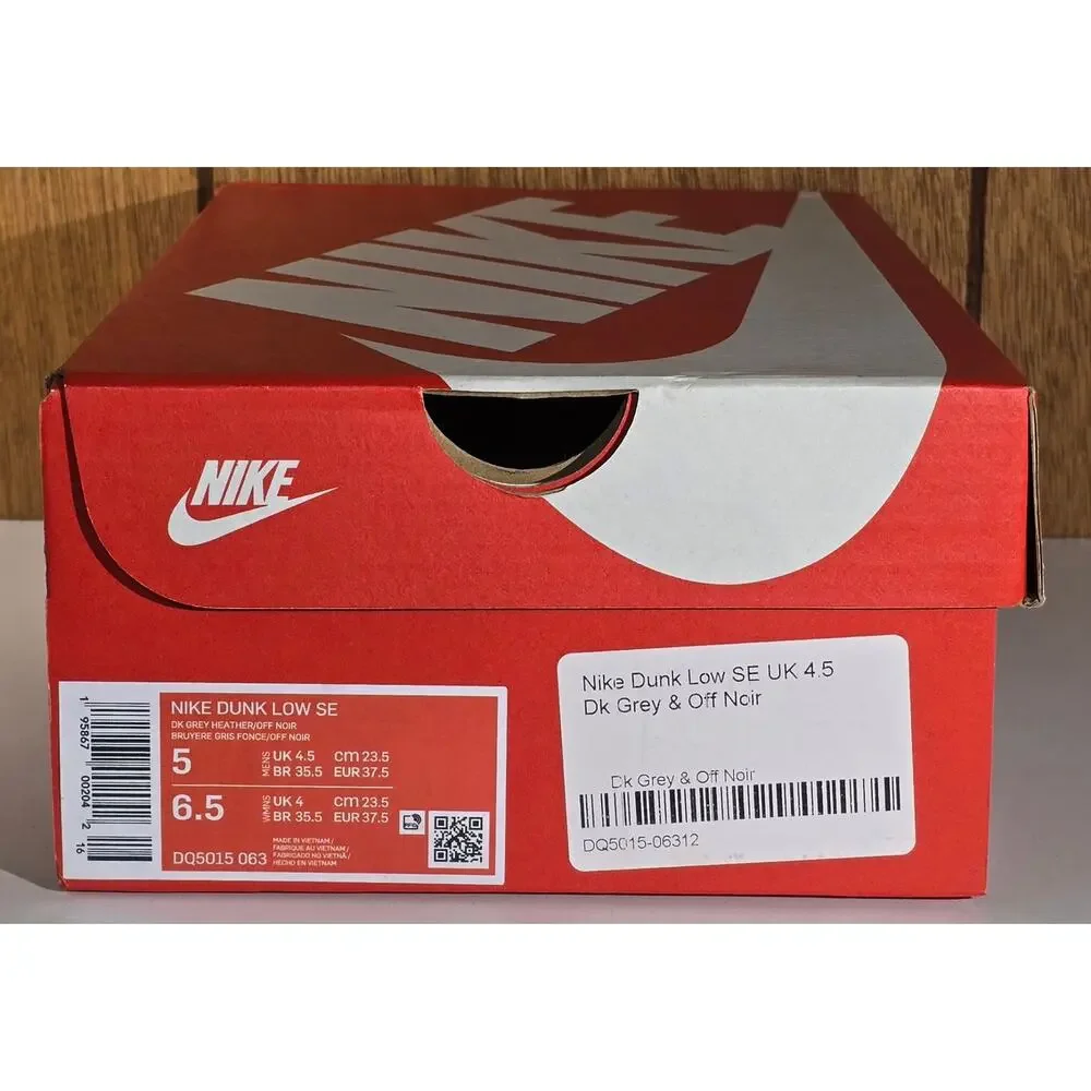 SHOEBOX ONLY - Nike Dunk Low SE Dark Grey Heather Off Noir DQ5015-063 Mens 5